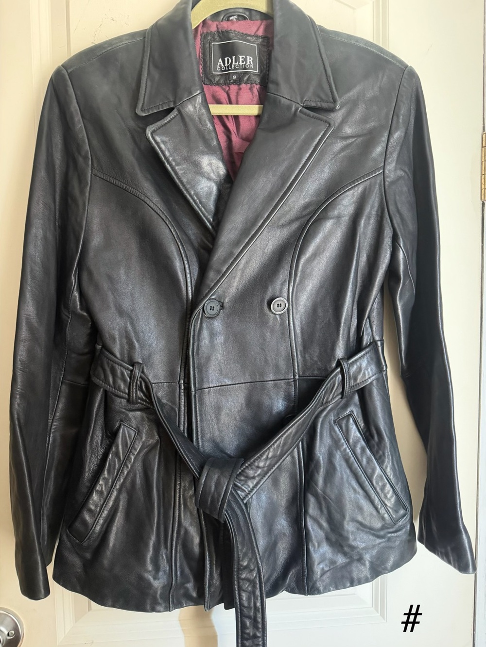 Adler Black real n.z lamb skin Leather Belted Jacket S casual night out